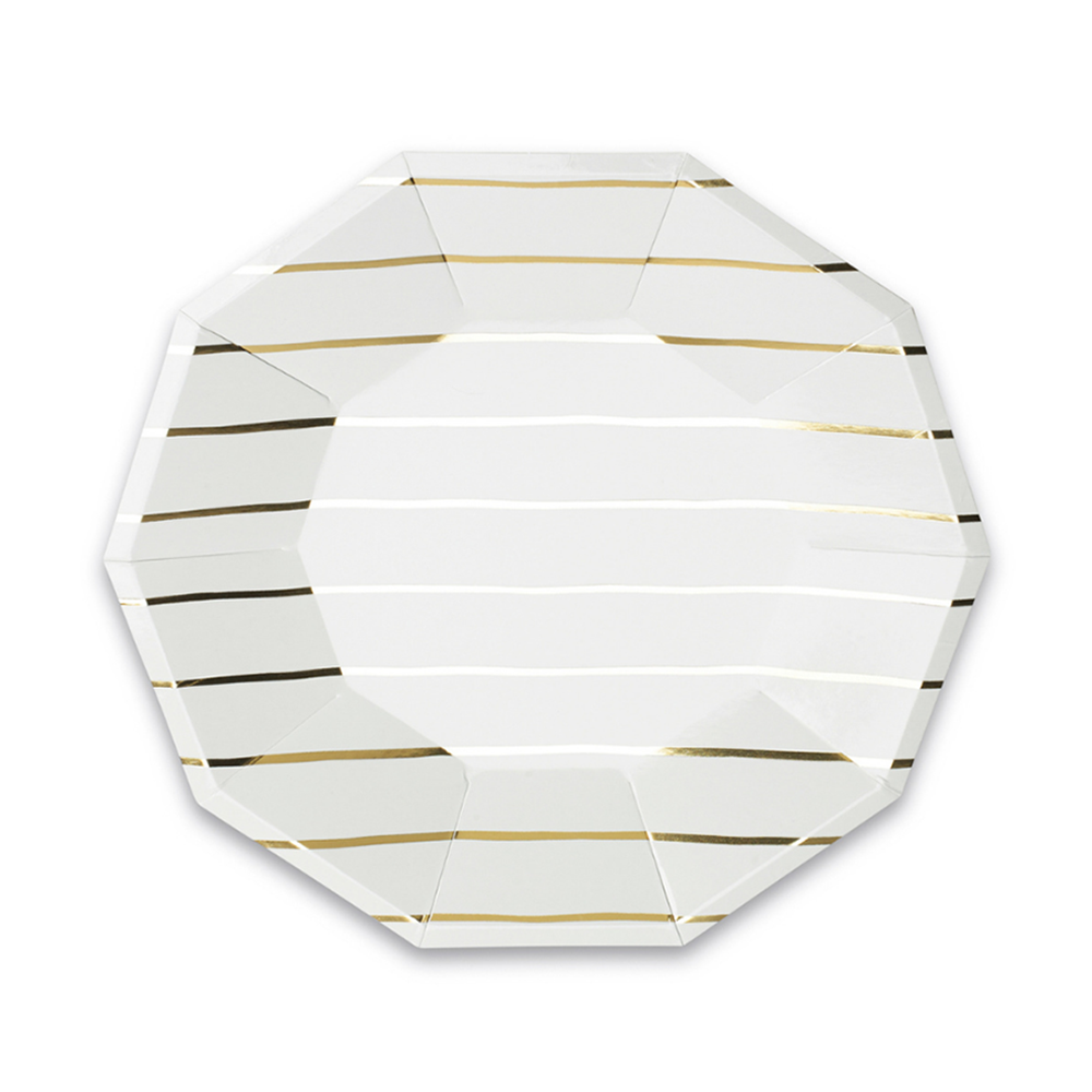 Frenchie Metallic Gold Striped Small Plates - 8 Pk.: Gold