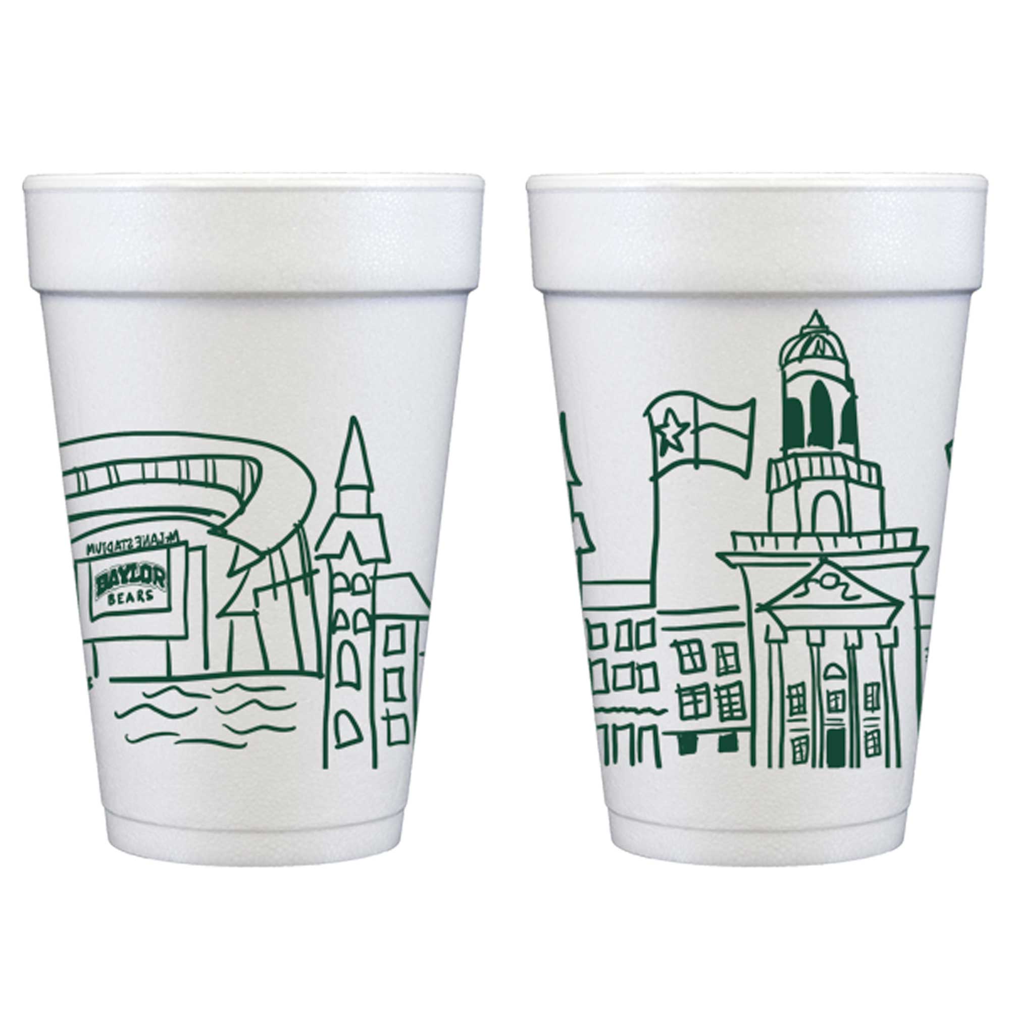 Foam Cup 10 Pack {Baylor University Skyline-Waco, Texas}