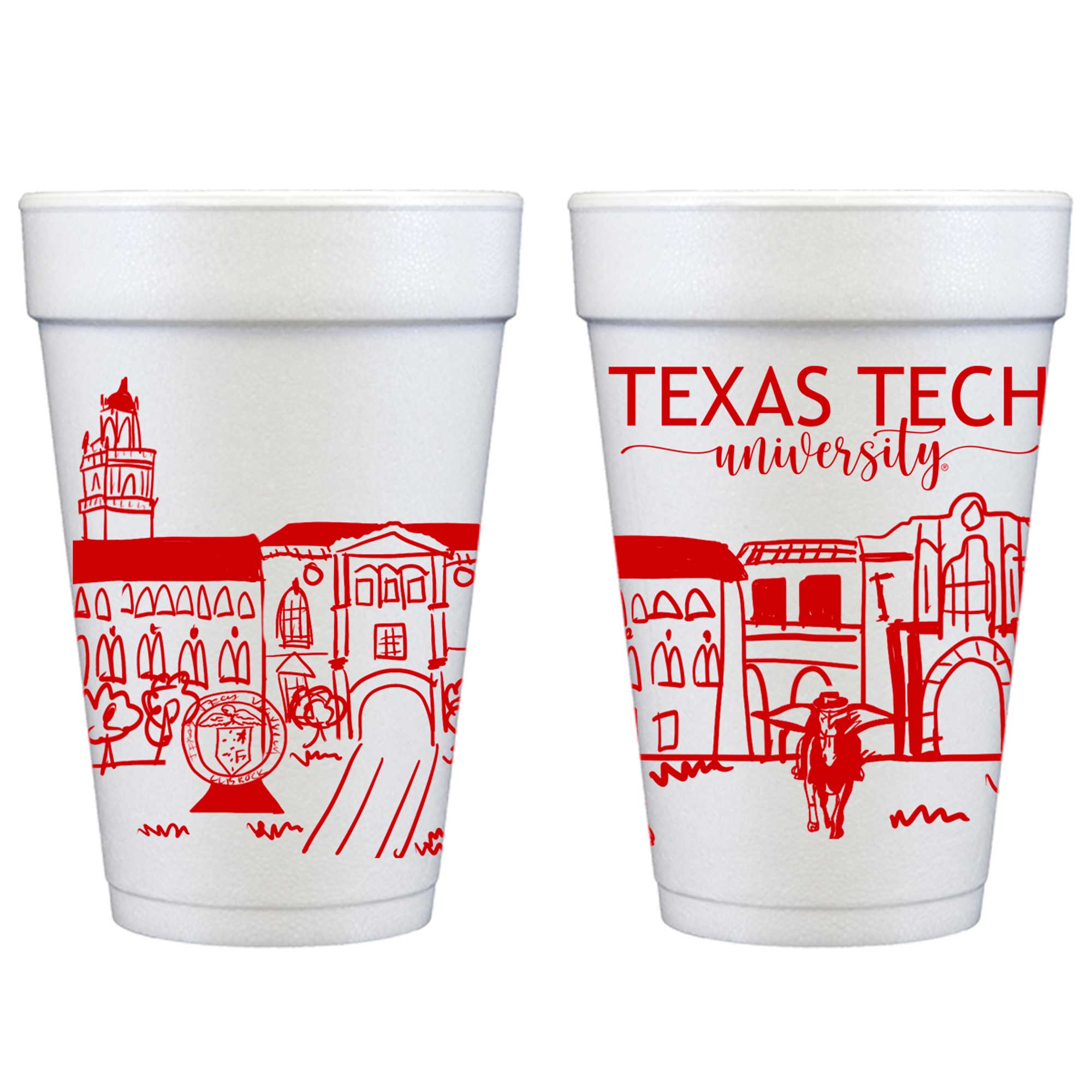 Foam Cup 10 Pack {Texas Tech University  Skyline}