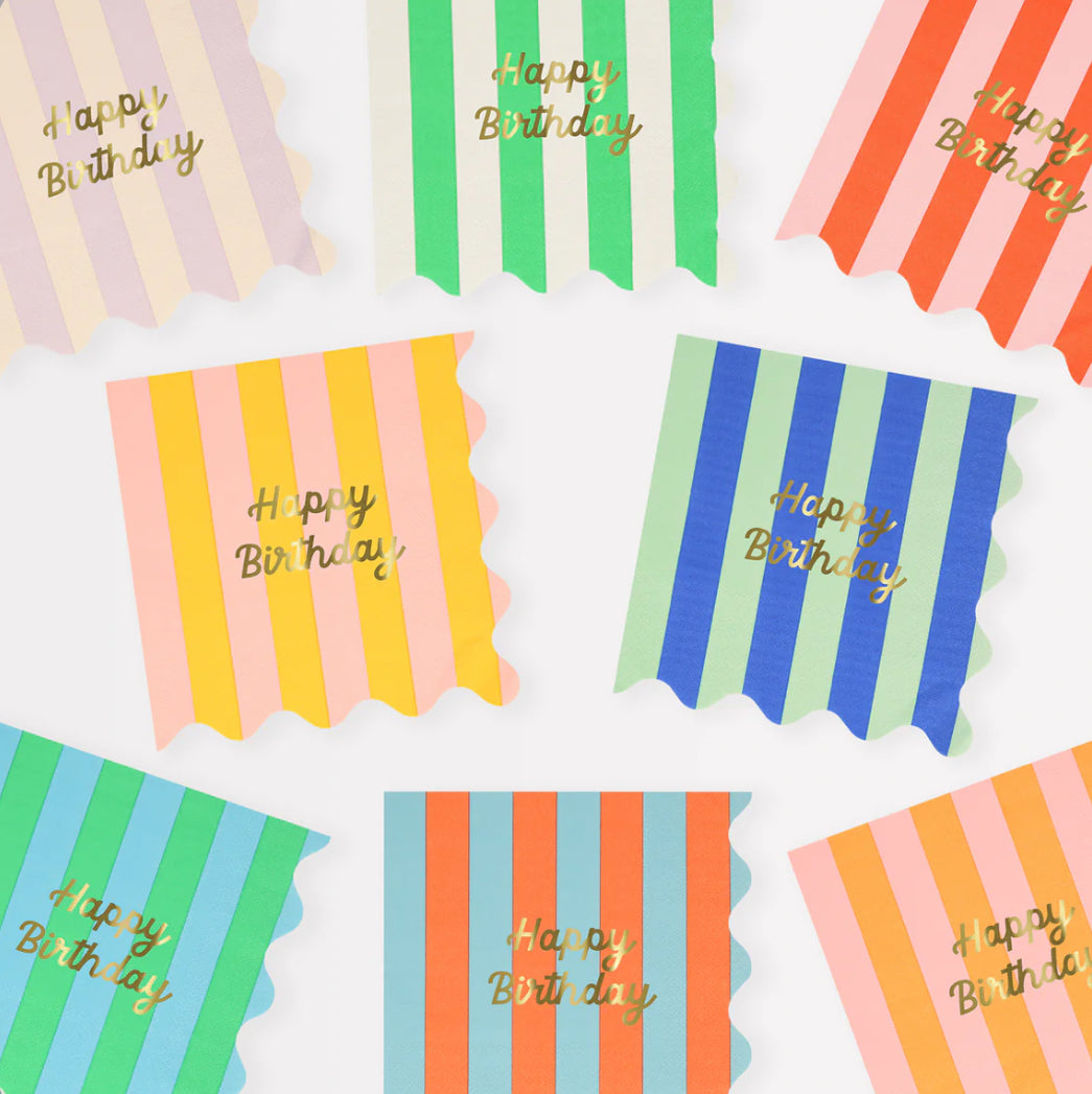 Happy Birthday Striped Large Napkins