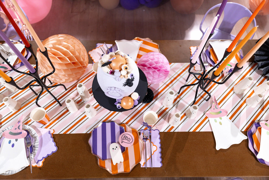 Pink, Orange & Purple Spooky Stripes Dinner Paper Plates