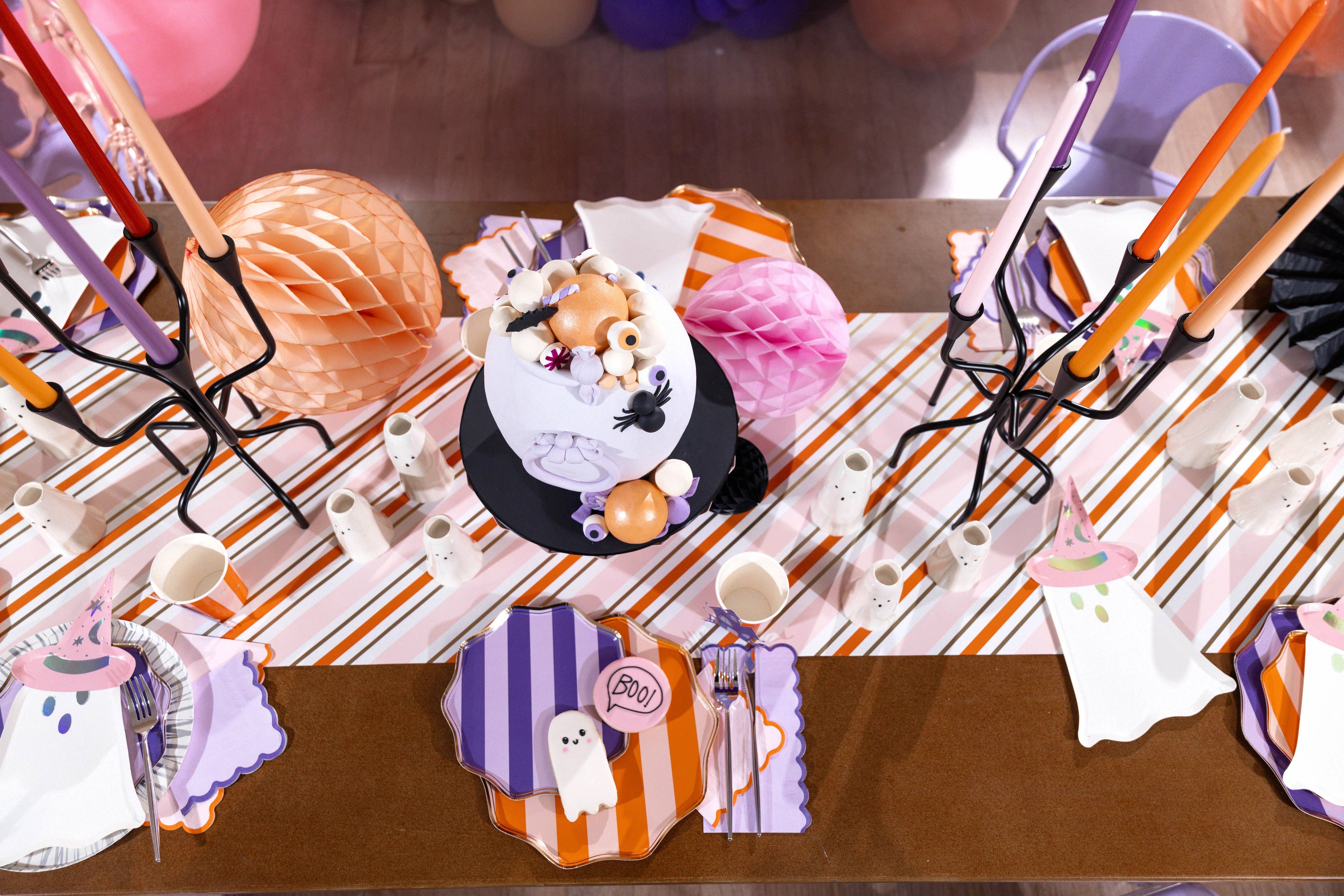 Pink, Orange & Purple Spooky Stripes Dinner Paper Plates