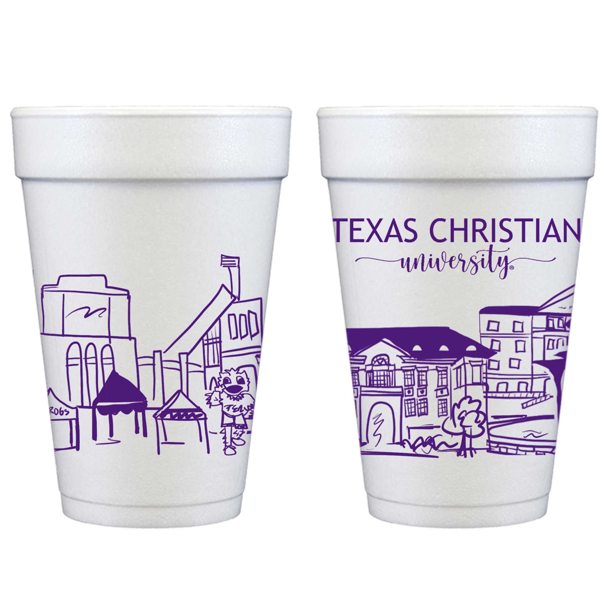 Foam Cup 10 Pack {Texas Christian University (TCU) Skyline}
